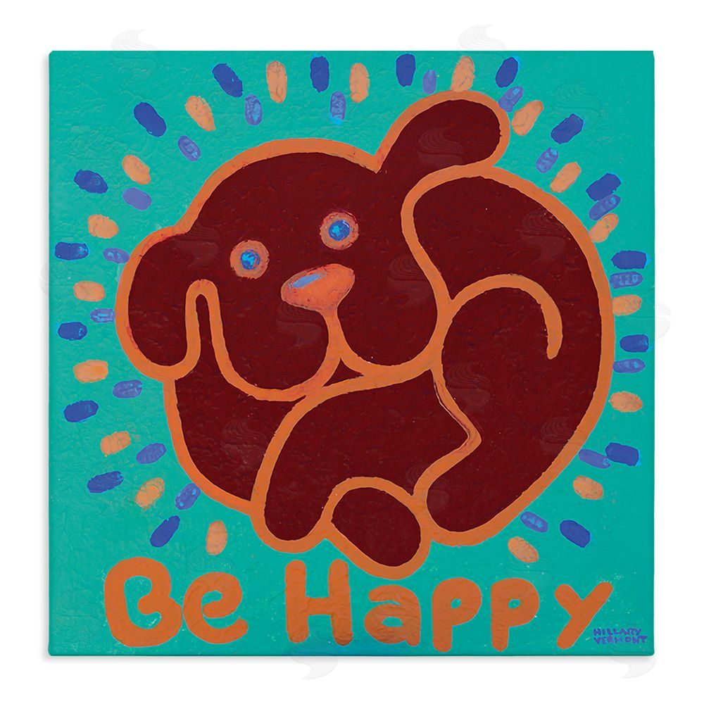 Hillary Vermont Be Happy Red Dog Stretched Canvas Wall Art Print