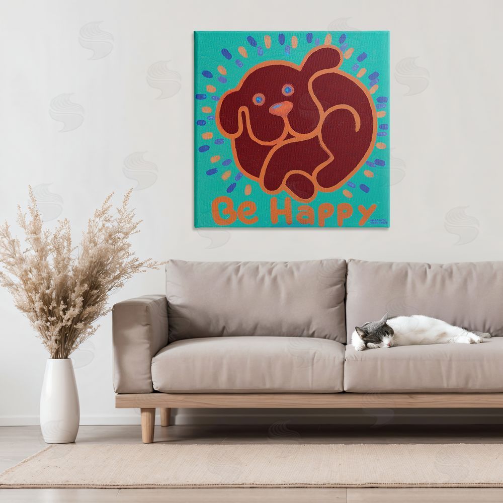 Hillary Vermont Be Happy Red Dog Stretched Canvas Wall Art in Room