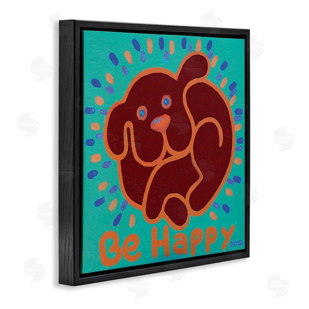 Hillary Vermont Be Happy Red Dog Black Floating Frame Canvas Wall Art Print