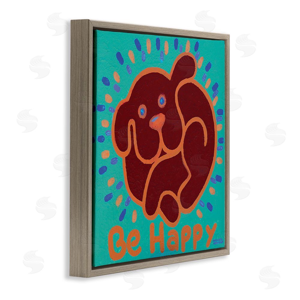 Hillary Vermont Be Happy Red Dog Brown Floating Frame Canvas Wall Art Print