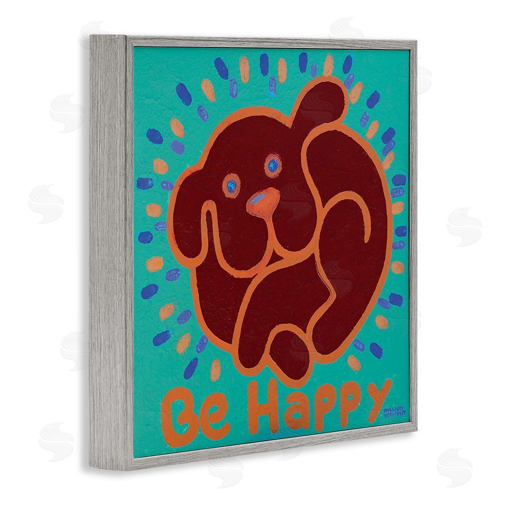 Hillary Vermont Be Happy Red Dog Gray Framed Giclee Wall Art Print