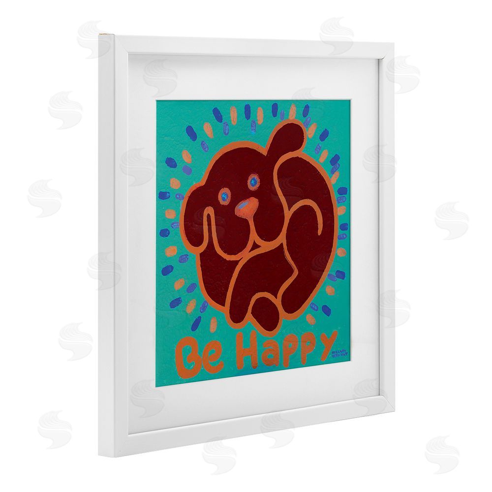Hillary Vermont Be Happy Red Dog White Framed Print Under Glass Wall Art