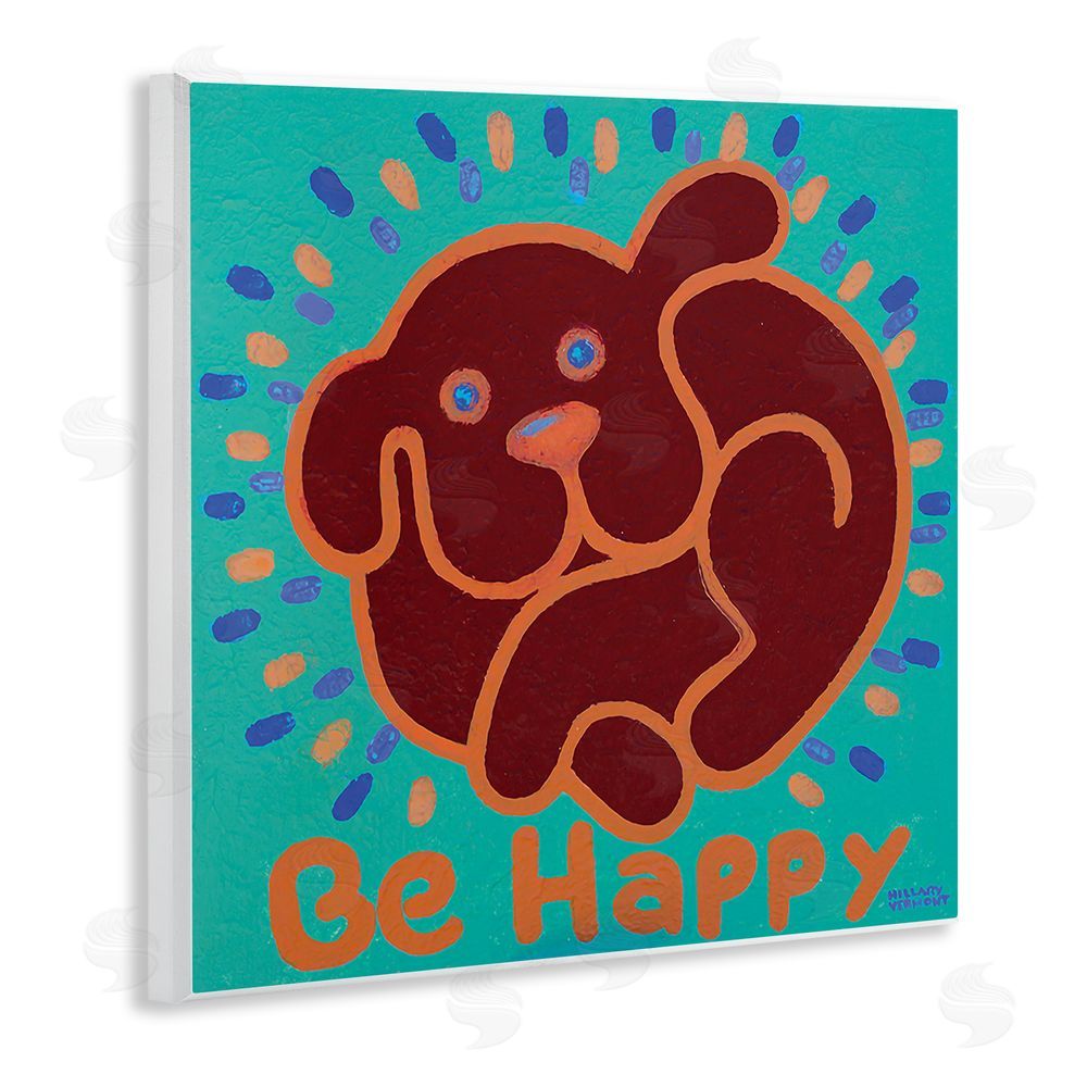 Hillary Vermont Be Happy Red Dog Wooden Wall Plaque Art Print