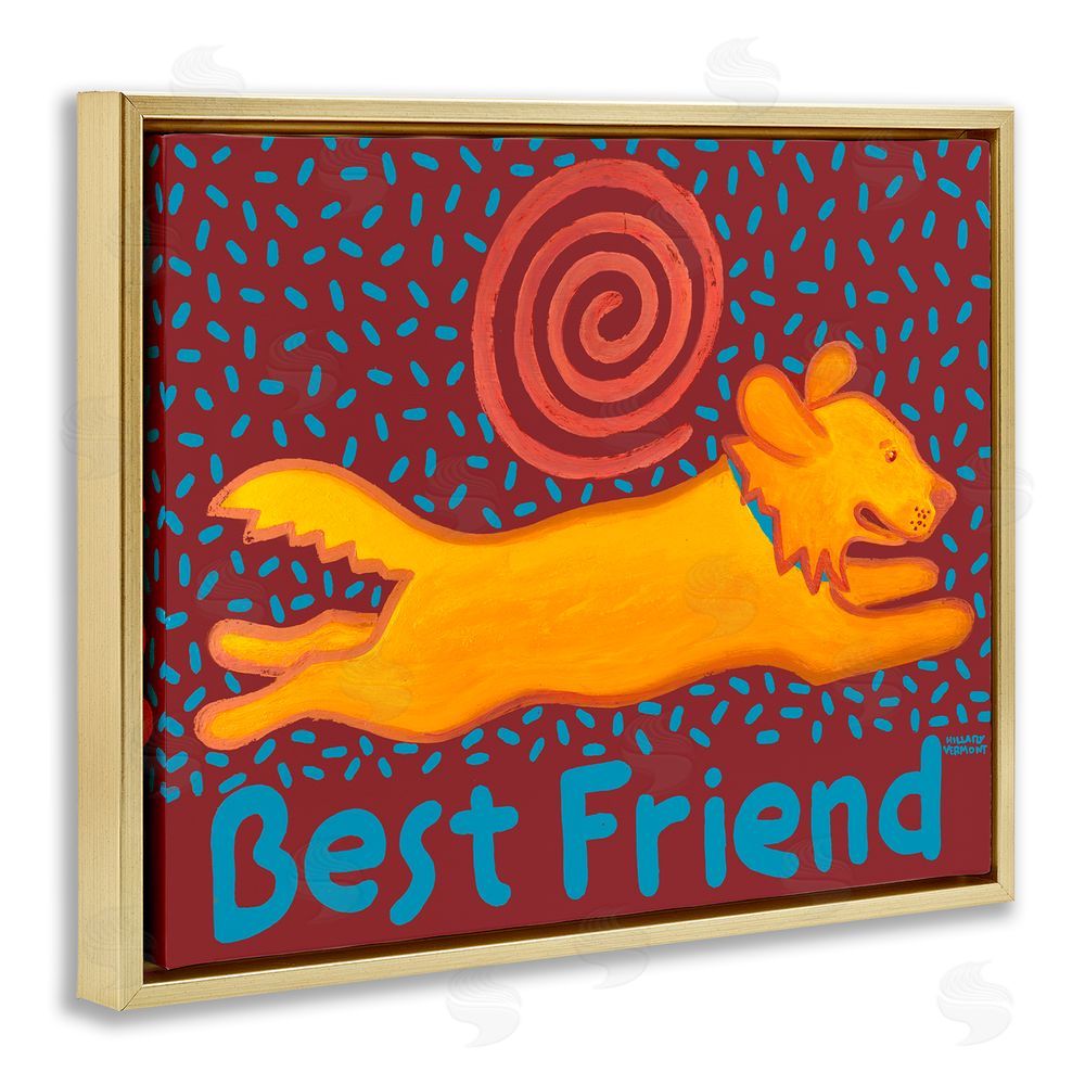 Hillary Vermont Best Friend Dashing Retriever Gold Floating Frame Canvas Wall Art Print