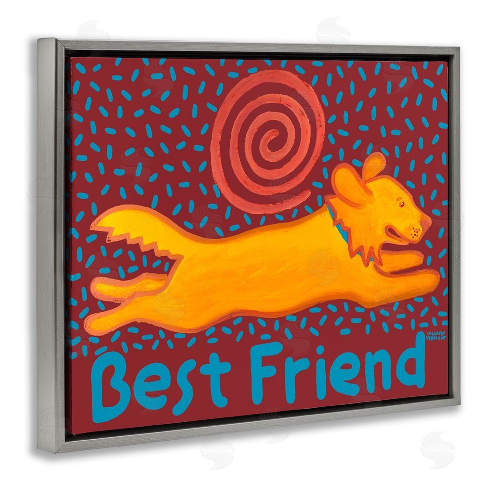 Hillary Vermont Best Friend Dashing Retriever Gray Floating Frame Canvas Wall Art Print