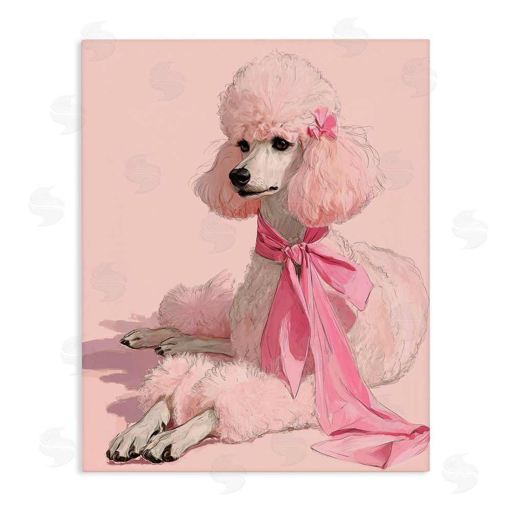 A Barefoot Stylist Chic Pink Poodle Portrait Stretched Canvas Wall Art Print