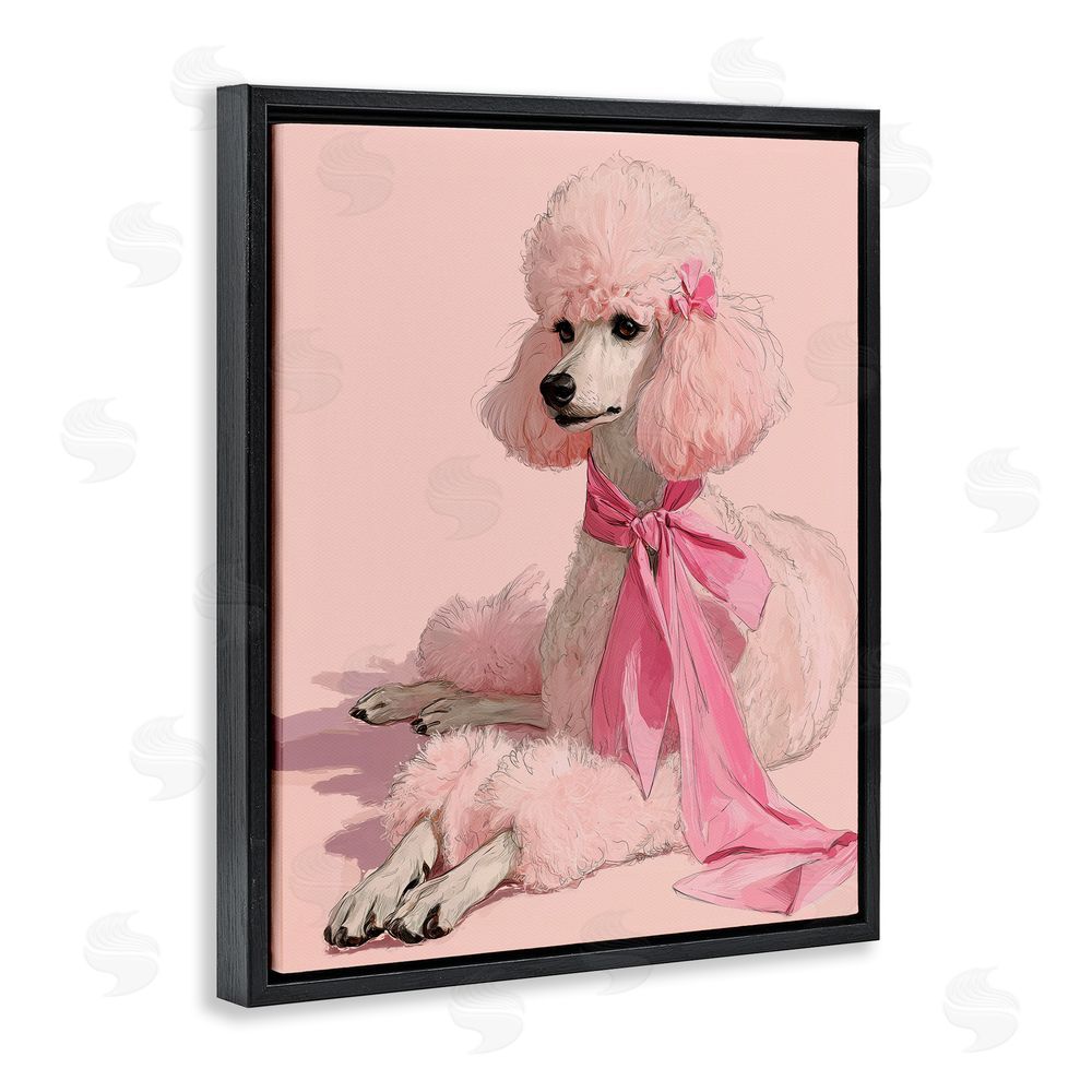 A Barefoot Stylist Chic Pink Poodle Portrait Black Floating Frame Canvas Wall Art Print