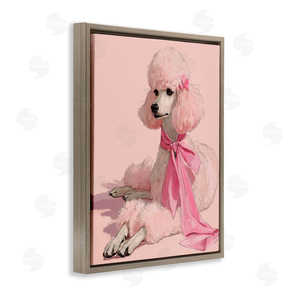 A Barefoot Stylist Chic Pink Poodle Portrait Brown Floating Frame Canvas Wall Art Print