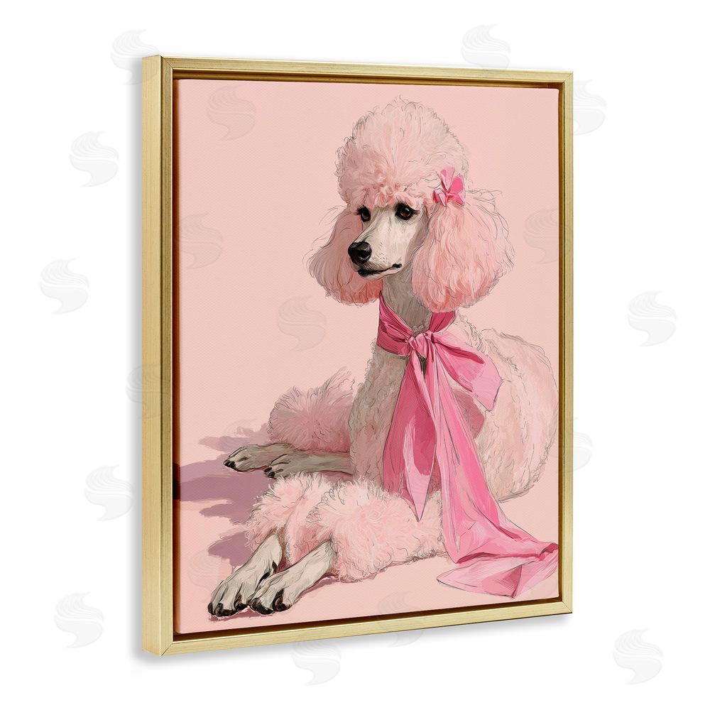 A Barefoot Stylist Chic Pink Poodle Portrait Gold Floating Frame Canvas Wall Art Print
