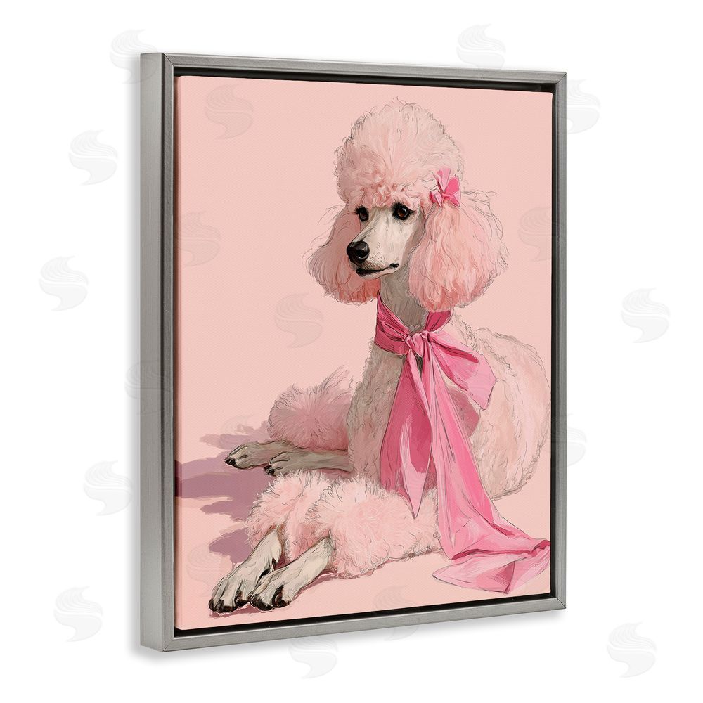 A Barefoot Stylist Chic Pink Poodle Portrait Gray Floating Frame Canvas Wall Art Print