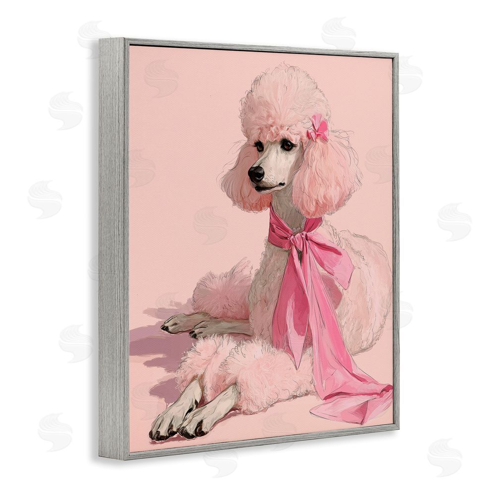 A Barefoot Stylist Chic Pink Poodle Portrait Gray Framed Giclee Wall Art Print