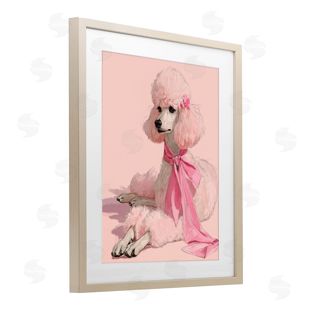 A Barefoot Stylist Chic Pink Poodle Portrait Brown Framed Print Under Glass Wall Art