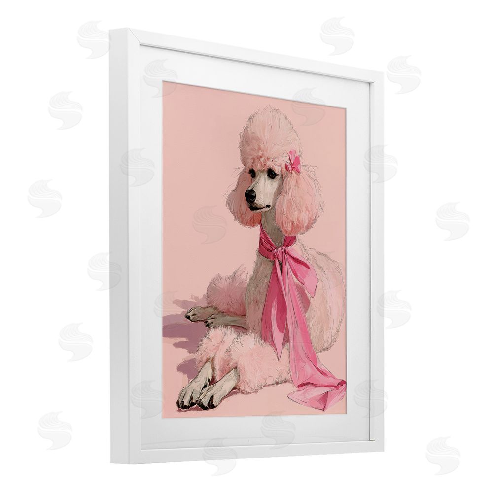 A Barefoot Stylist Chic Pink Poodle Portrait White Framed Print Under Glass Wall Art