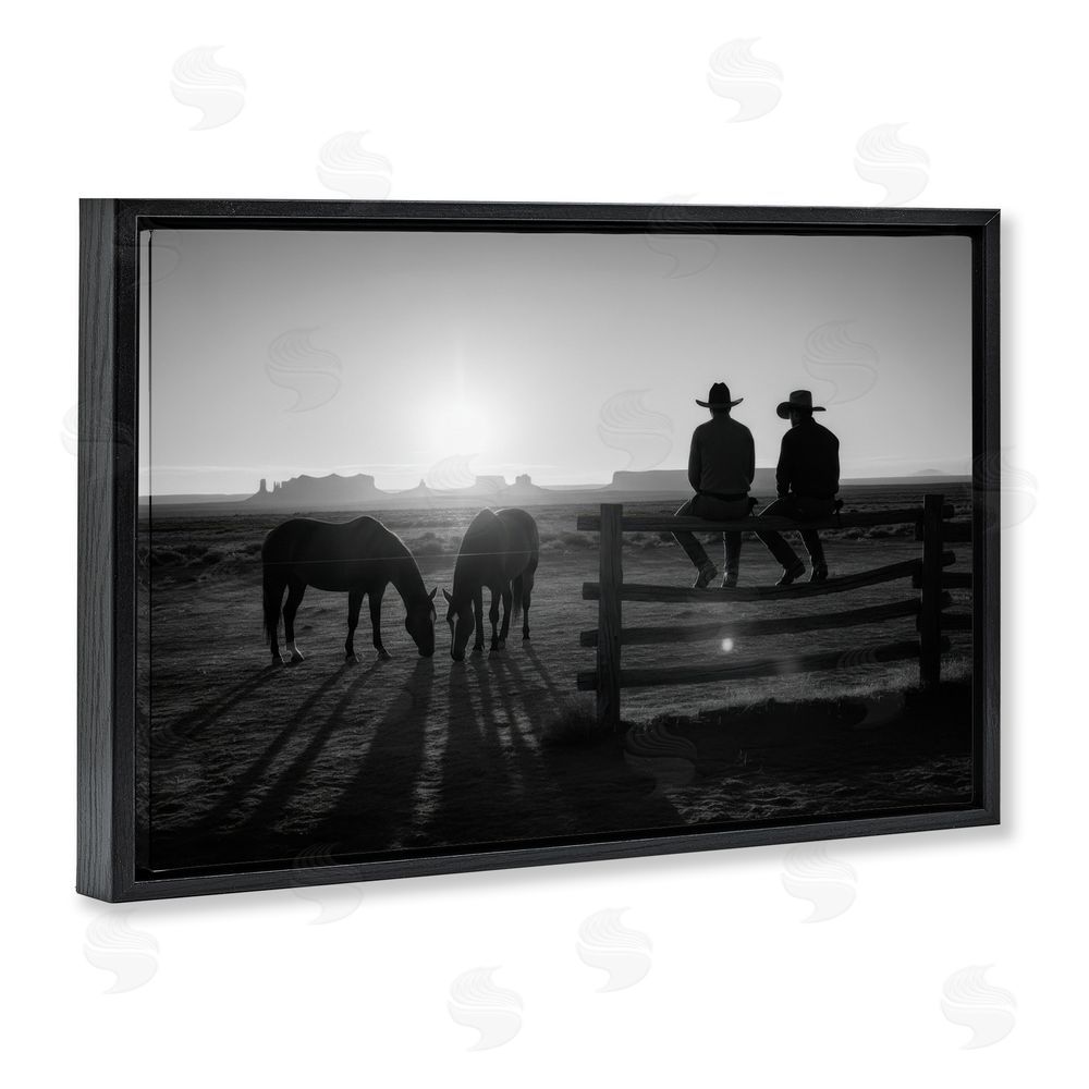 A Barefoot Stylist After The Ride Cowboy Silhouettes Black Floating Frame Canvas Wall Art Print
