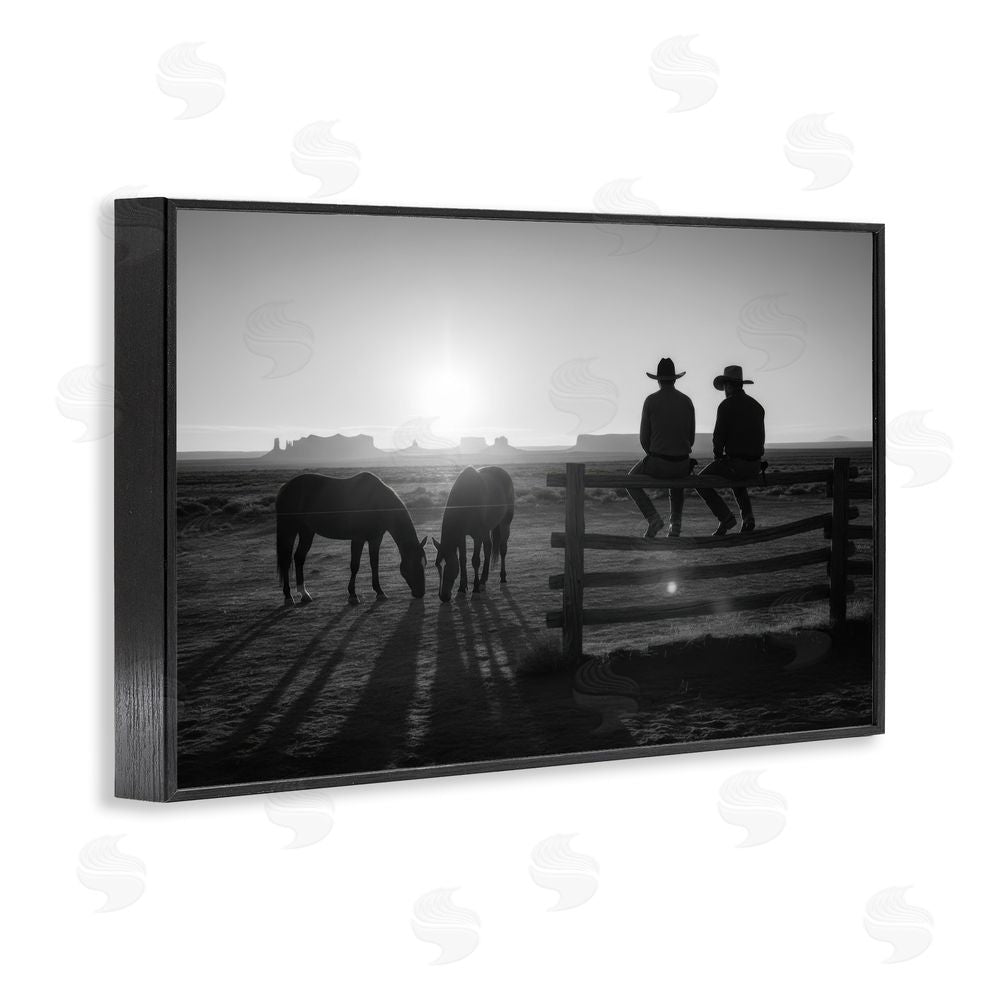 A Barefoot Stylist After The Ride Cowboy Silhouettes Black Framed Giclee Wall Art Print