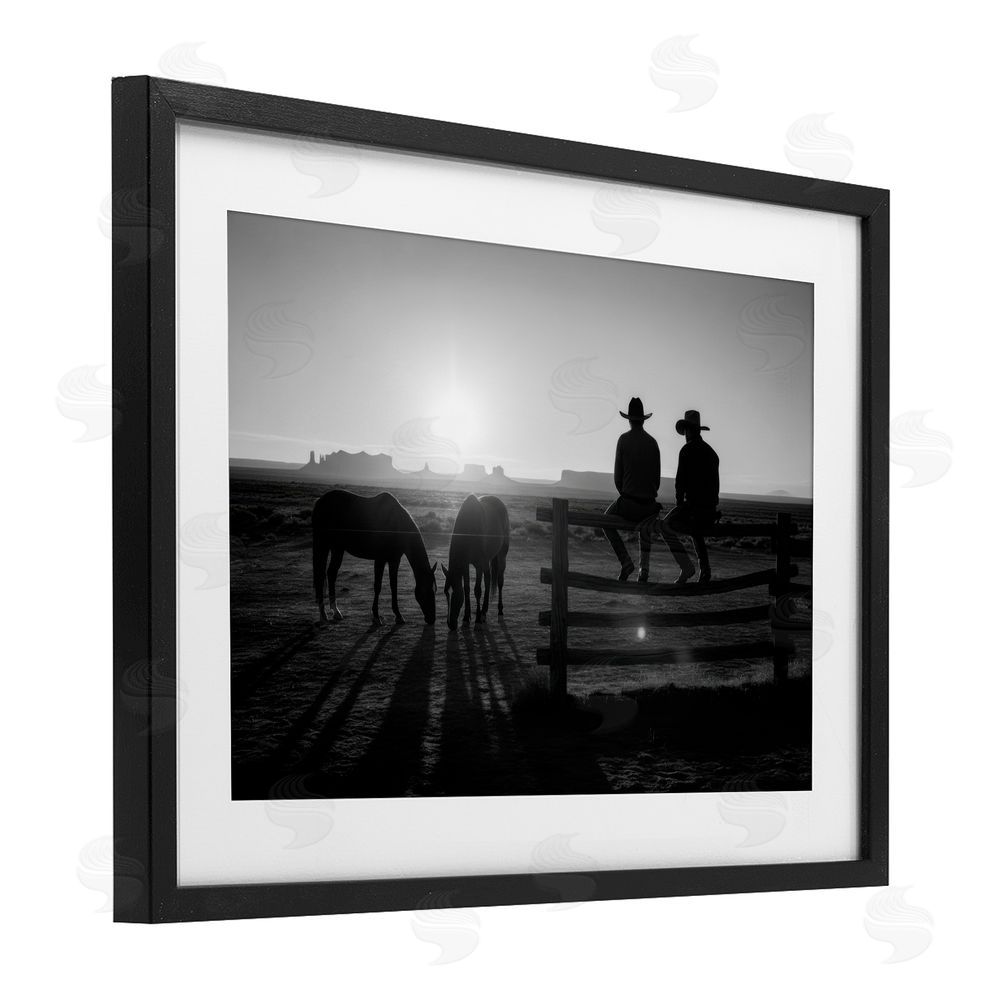 A Barefoot Stylist After The Ride Cowboy Silhouettes Black Framed Print Under Glass Wall Art