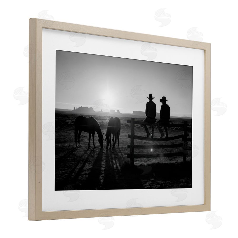 A Barefoot Stylist After The Ride Cowboy Silhouettes Brown Framed Print Under Glass Wall Art