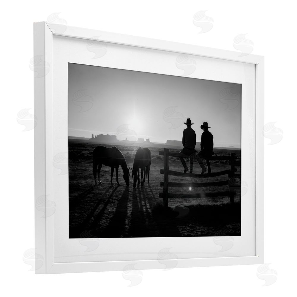 A Barefoot Stylist After The Ride Cowboy Silhouettes White Framed Print Under Glass Wall Art