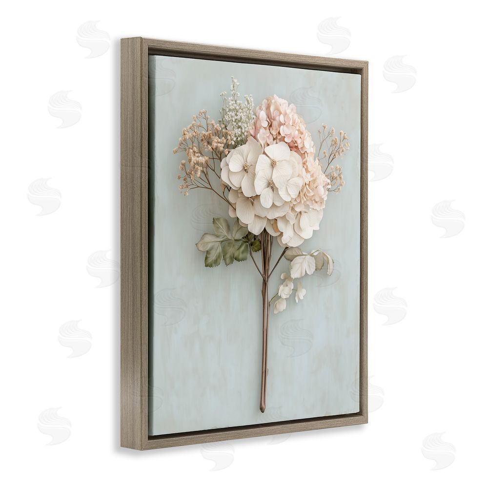 A Barefoot Stylist Blooming Cottage Hydrangea Stem Brown Floating Frame Canvas Wall Art Print