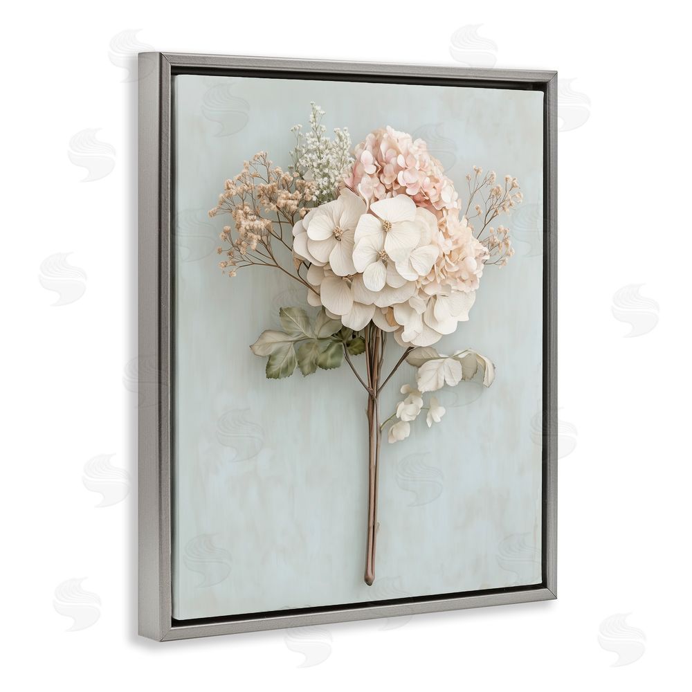 A Barefoot Stylist Blooming Cottage Hydrangea Stem Gray Floating Frame Canvas Wall Art Print