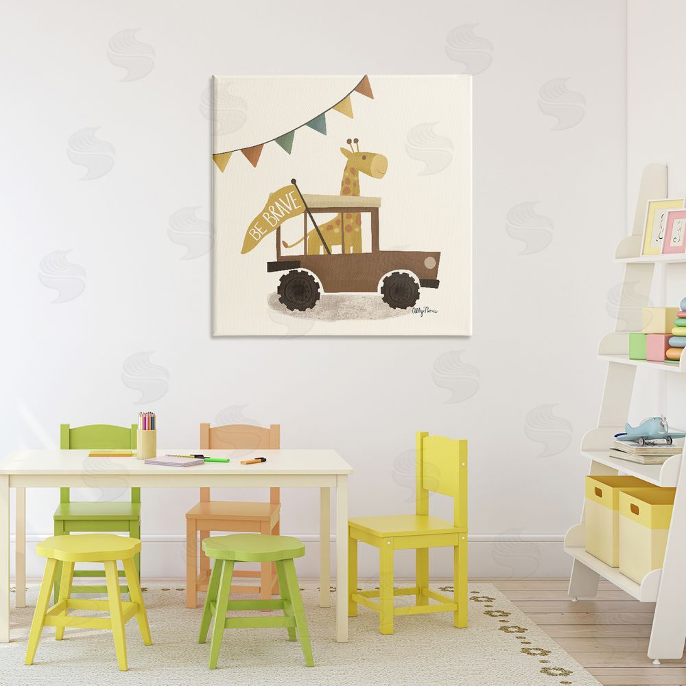Allyson Norris Be Brave Giraffe in Car Stretched Canvas Wall Art in Room