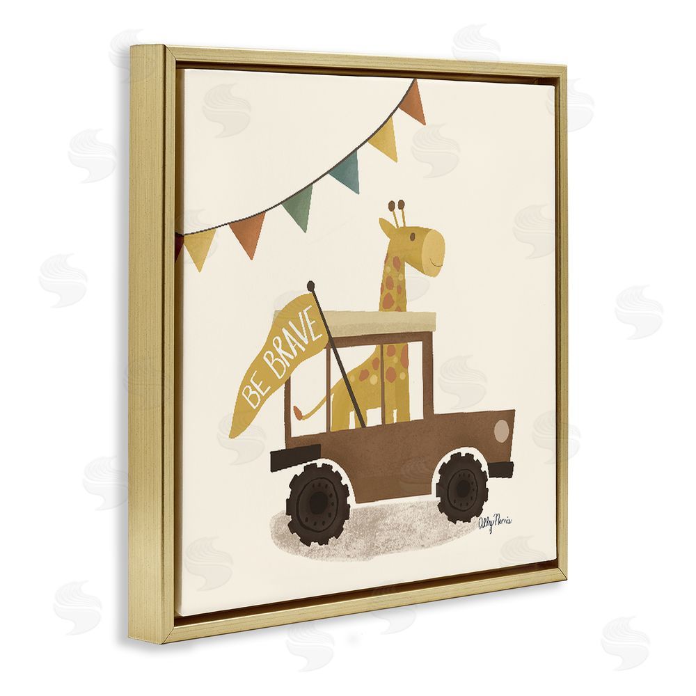 Allyson Norris Be Brave Giraffe in Car Gold Floating Frame Canvas Wall Art Print
