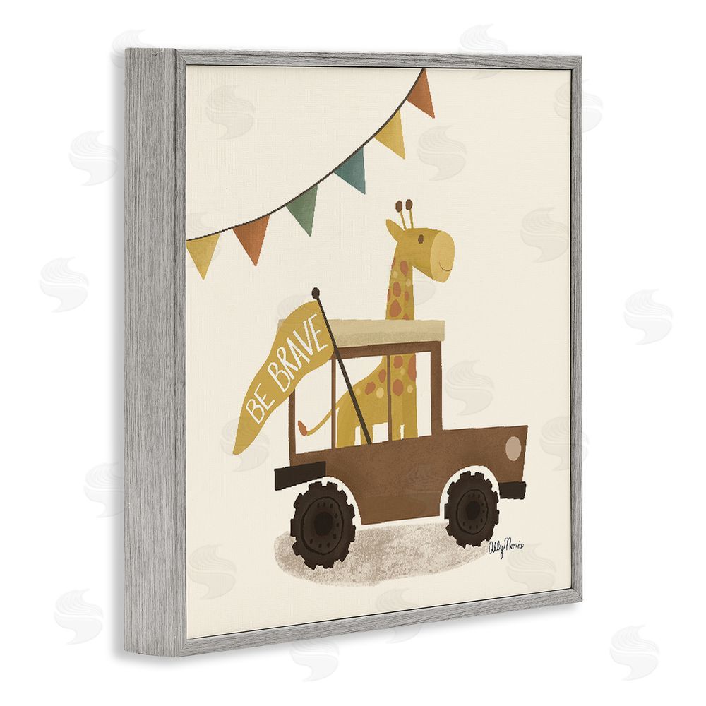 Allyson Norris Be Brave Giraffe in Car Gray Framed Giclee Wall Art Print
