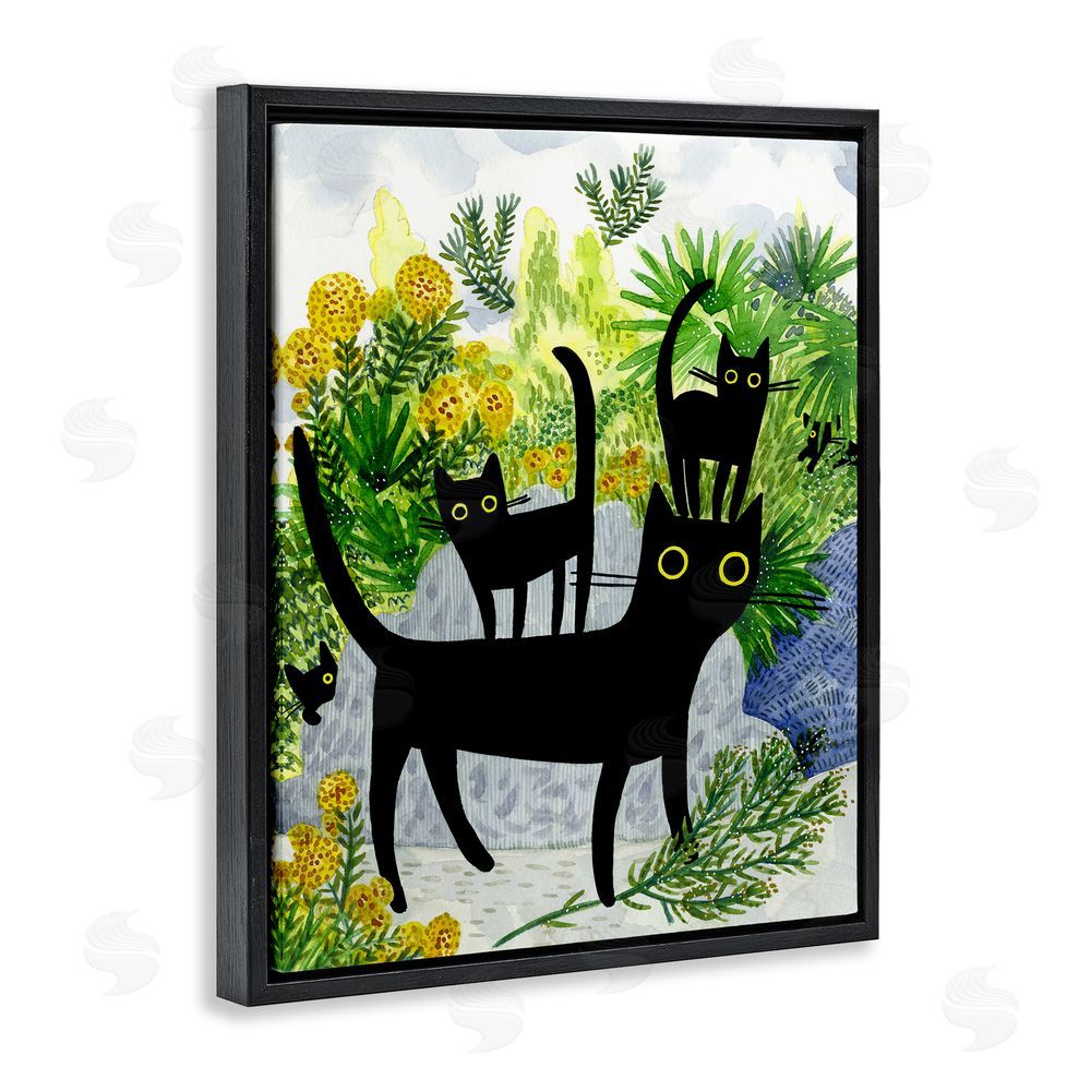 Leeza Hernandez Cat Walk on Garden Path Black Floating Frame Canvas Wall Art Print
