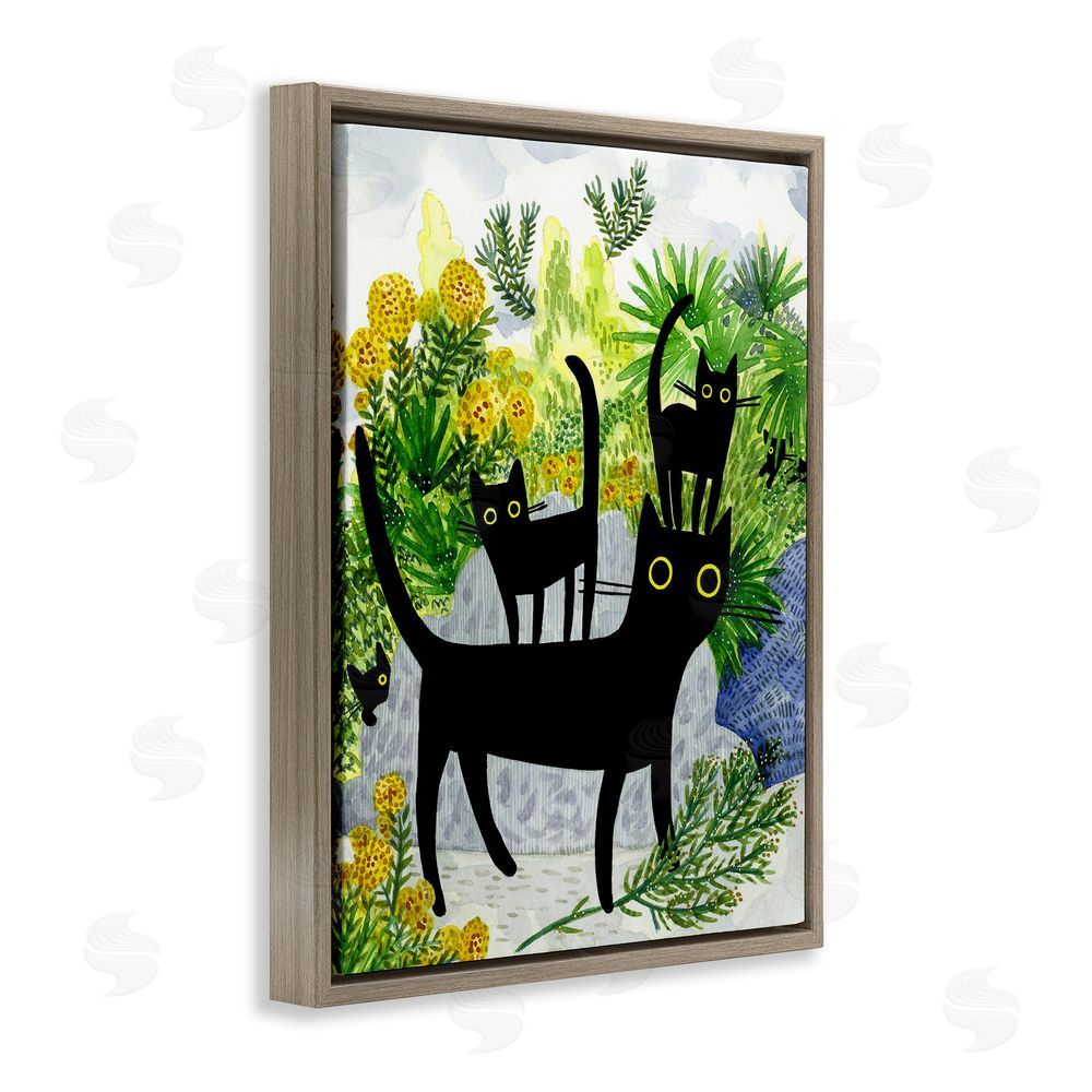 Leeza Hernandez Cat Walk on Garden Path Brown Floating Frame Canvas Wall Art Print