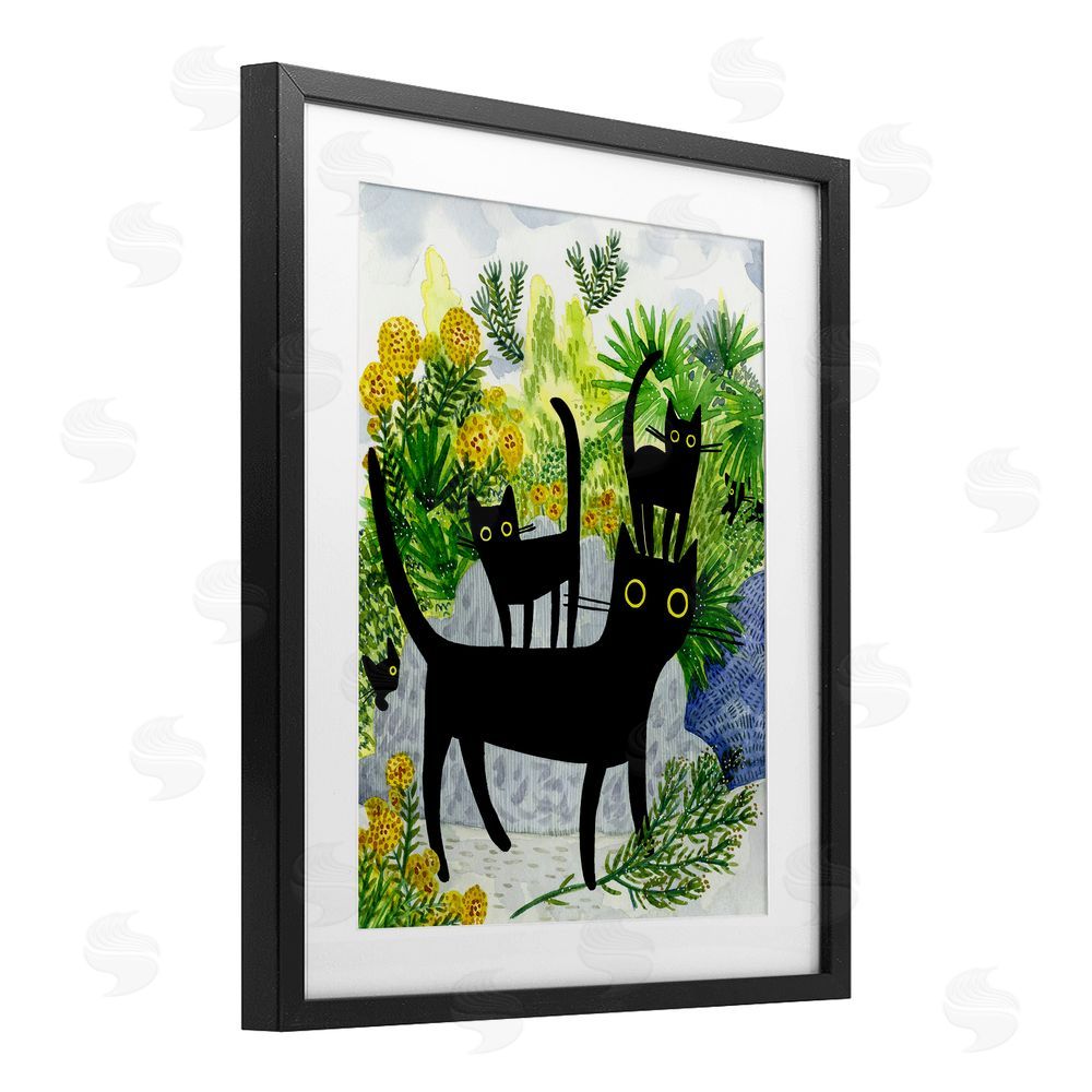 Leeza Hernandez Cat Walk on Garden Path Black Framed Print Under Glass Wall Art