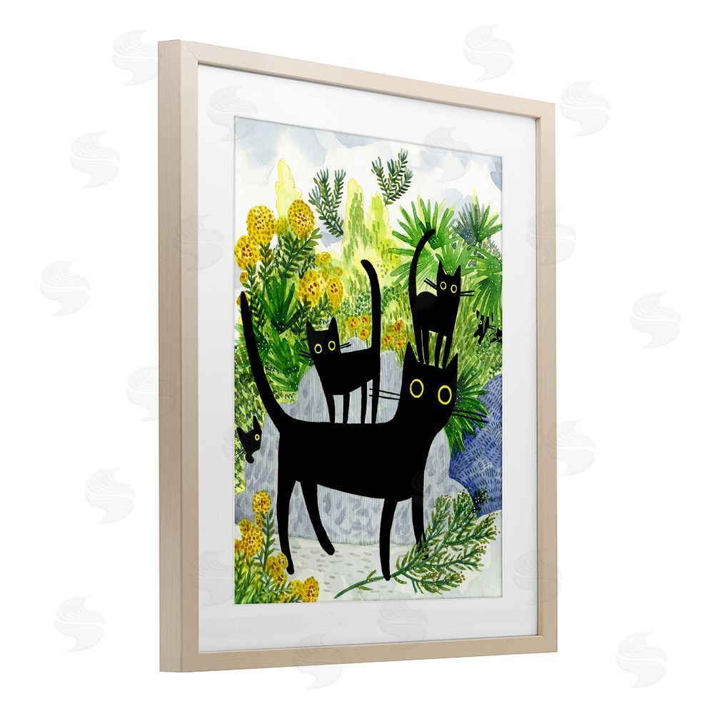 Leeza Hernandez Cat Walk on Garden Path Brown Framed Print Under Glass Wall Art