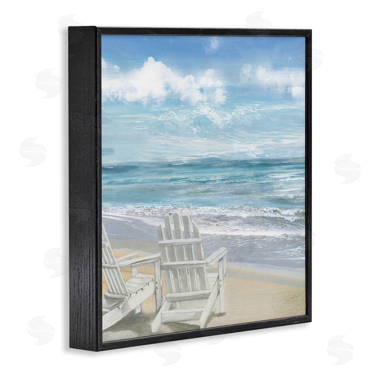 White Adirondack Chairs on Beach Black Frame Print Wall Art, Home Decor by Main Line Art & Design