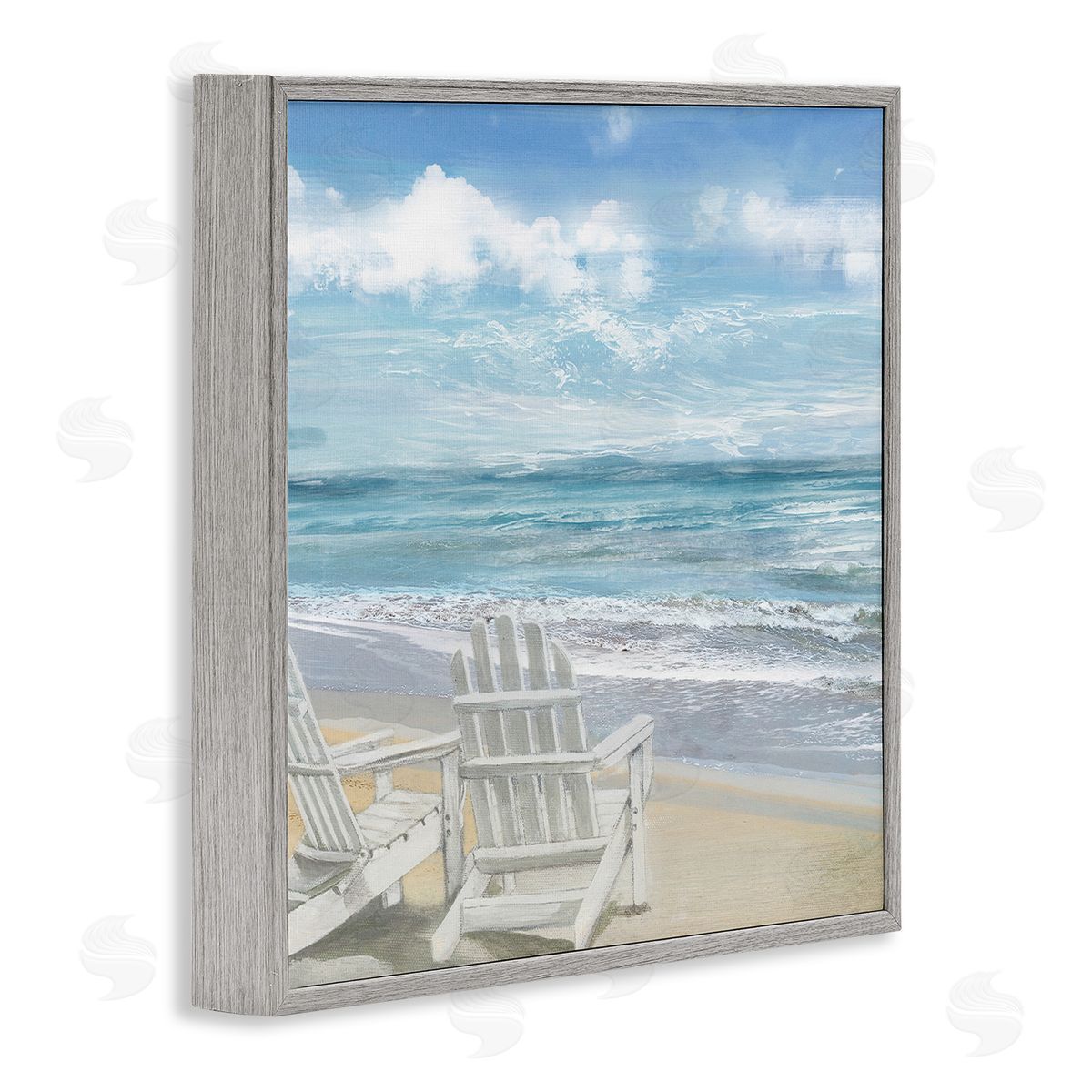 White Adirondack Chairs on Beach Grey Frame Print Wall Art, Home Decor by Main Line Art & Design