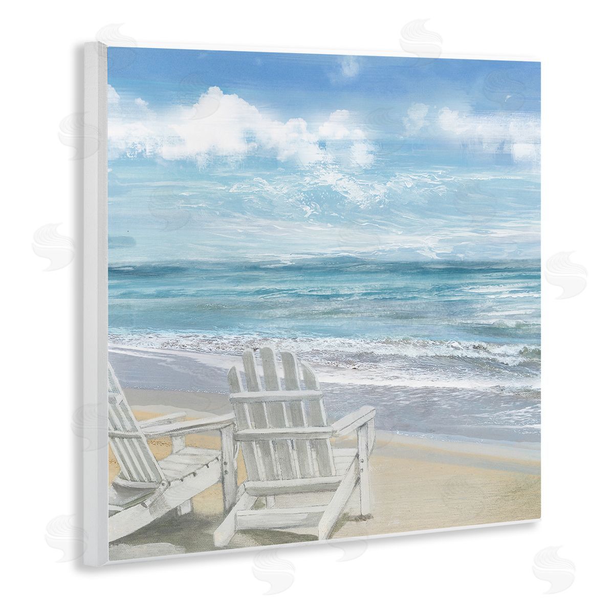 White Adirondack Chairs on Beach Wood Plaque Wall Art, Home Decor by Main Line Art & Design