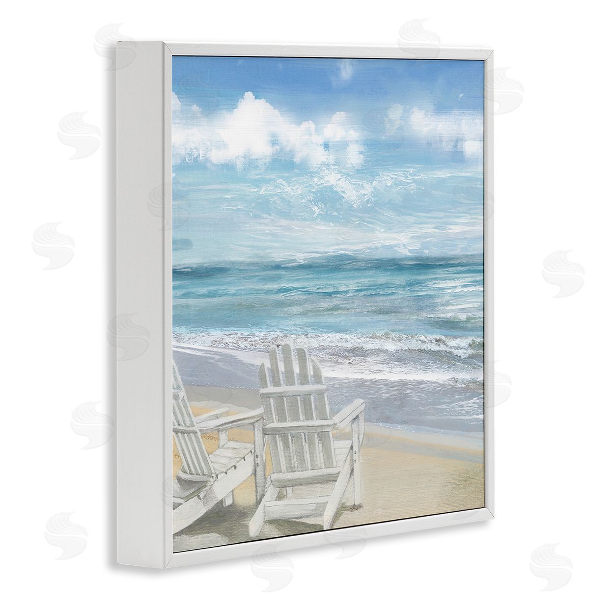 White Adirondack Chairs on Beach White Frame Print Wall Art, Home Decor by Main Line Art & Design