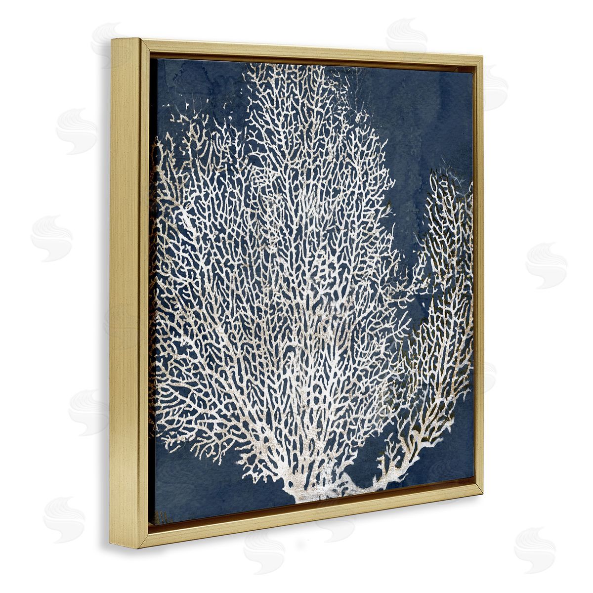 Sea Coral Ocean Life Silhouette Gold Floating Frame Canvas Wall Art, Home Decor by Main Line Studio
