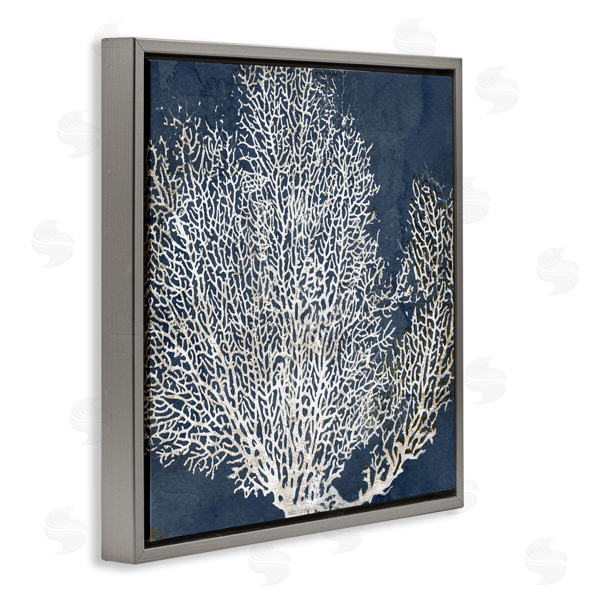 Sea Coral Ocean Life Silhouette Grey Floating Frame Canvas Wall Art, Home Decor by Main Line Studio