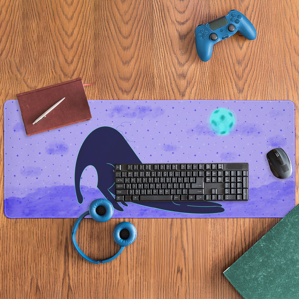 Eclectic Modern Stretching Cat in Periwinkle