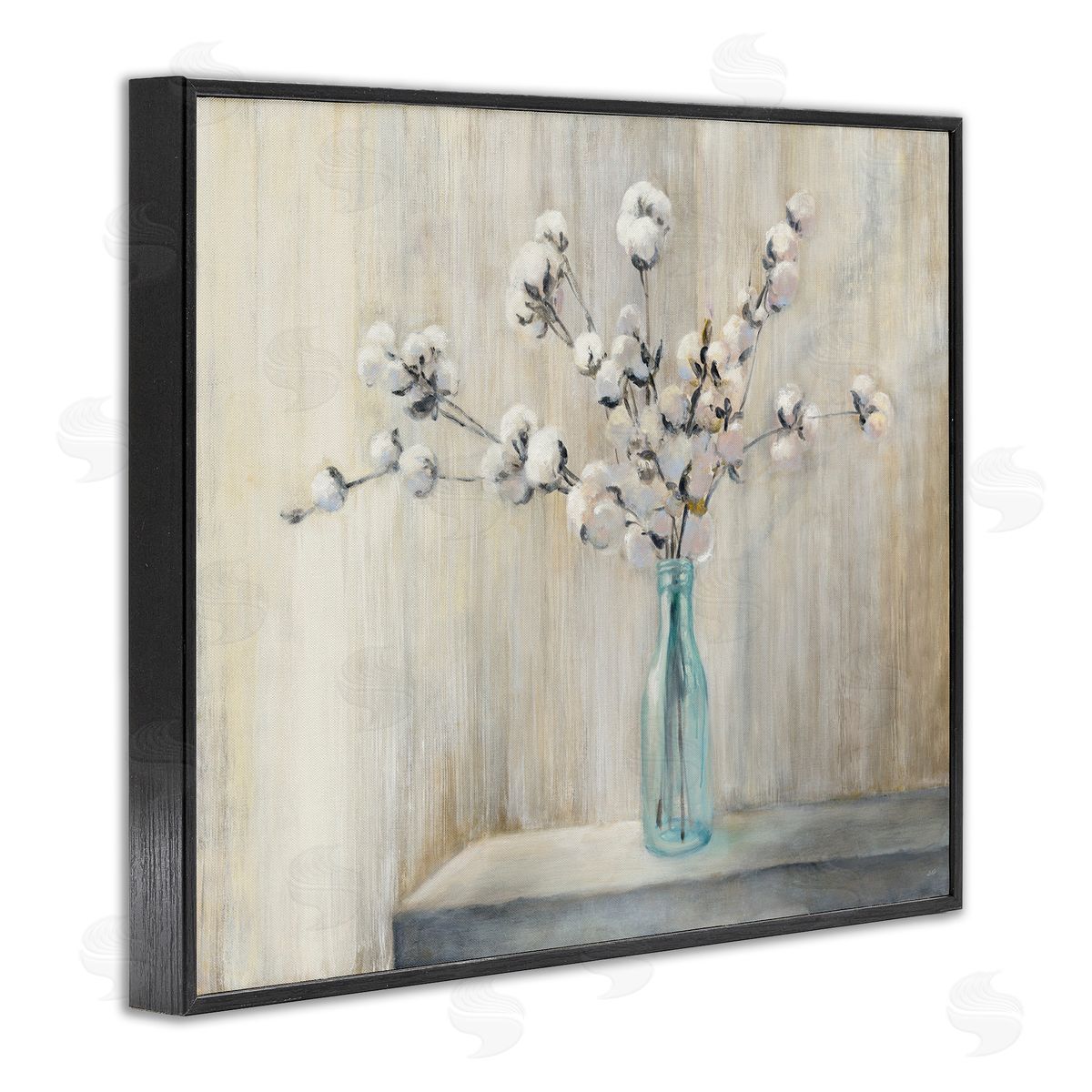 Beautiful Cotton Flower Painting Black Frame Print Wall Art, Home Decor by Julia Purinton