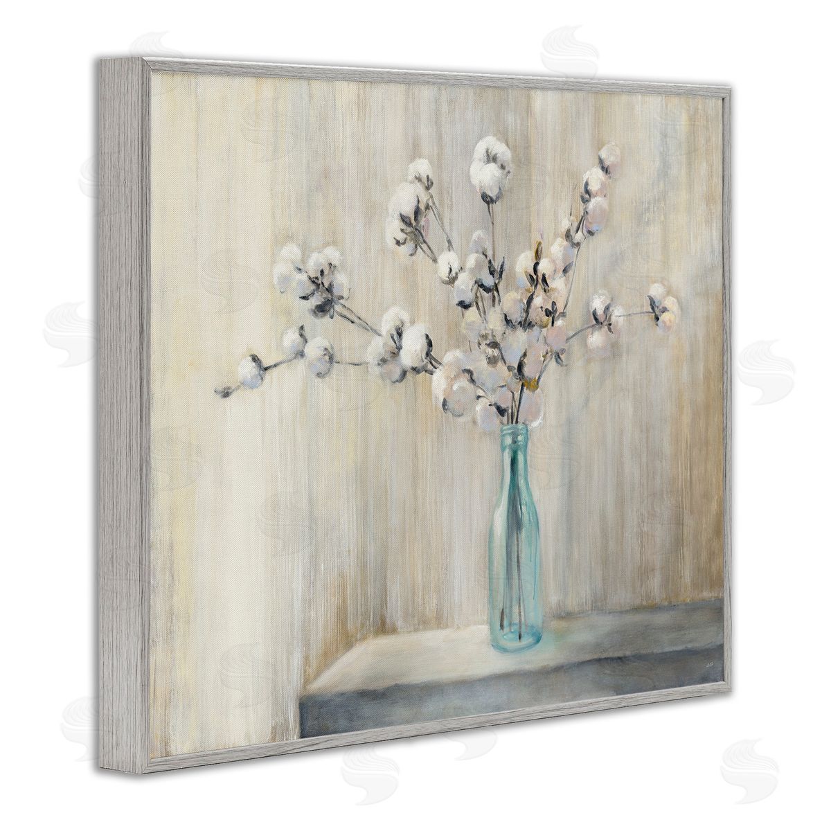 Beautiful Cotton Flower Painting Grey Frame Print Wall Art, Home Decor by Julia Purinton