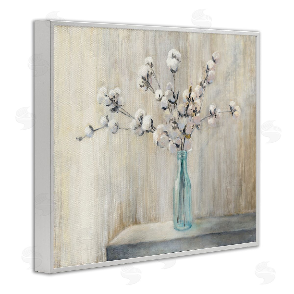 Beautiful Cotton Flower Painting White Frame Print Wall Art, Home Decor by Julia Purinton