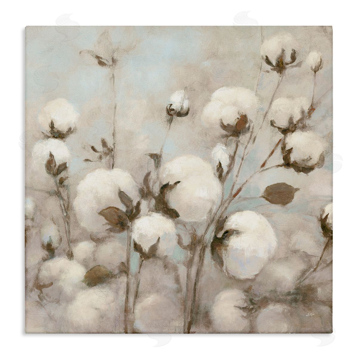 Neutral Cotton Flower Painting Canvas Wall Art, Home Decor by Julia Purinton