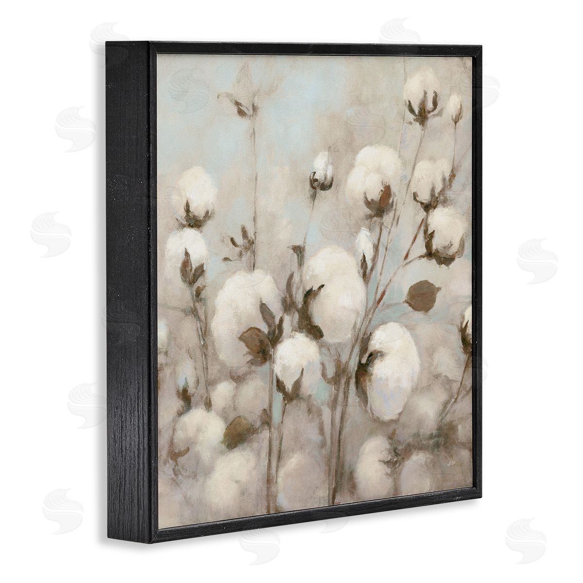 Neutral Cotton Flower Painting Black Frame Print Wall Art, Home Decor by Julia Purinton