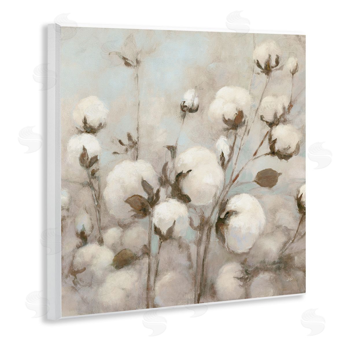 Neutral Cotton Flower Painting Wood Plaque Wall Art, Home Decor by Julia Purinton