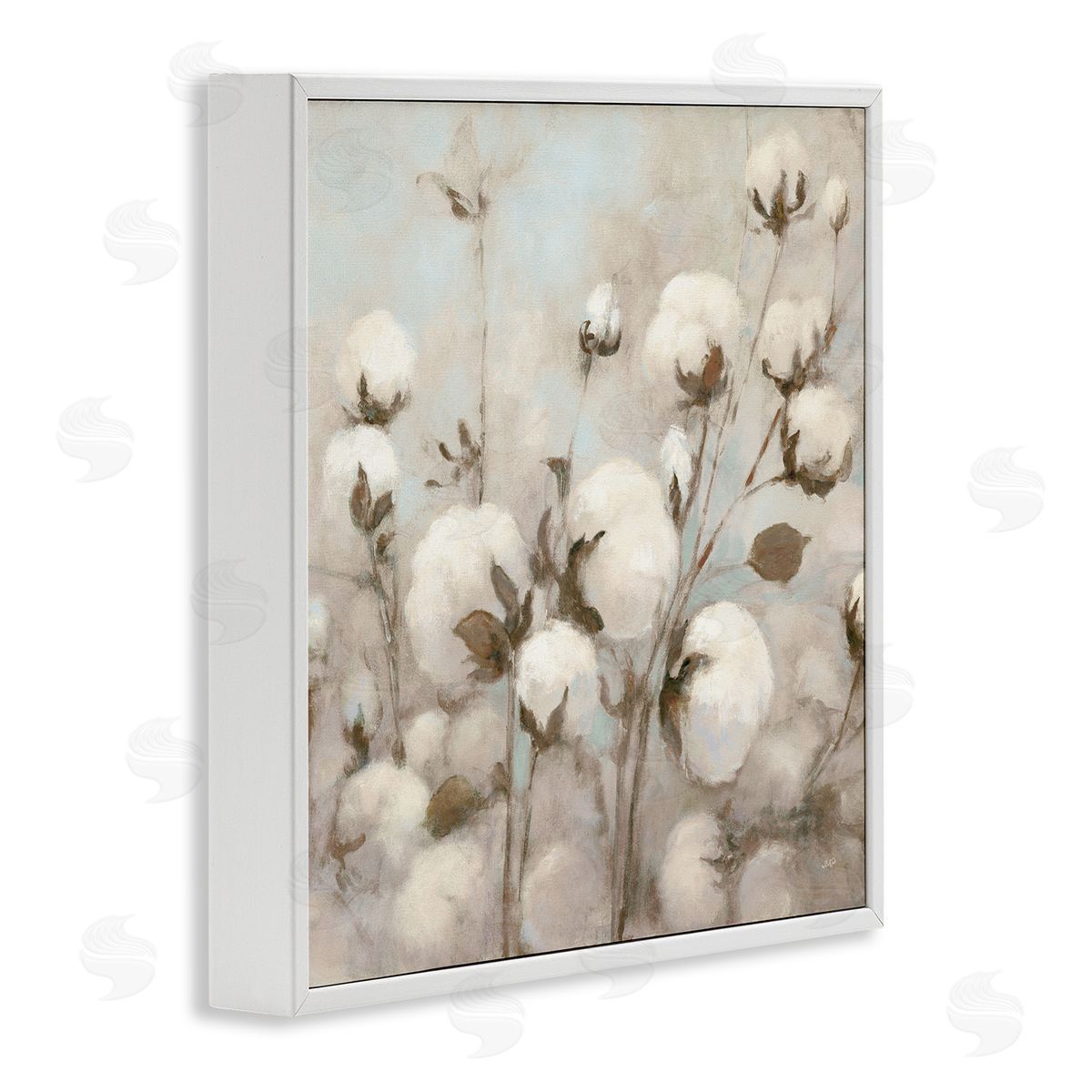 Neutral Cotton Flower Painting White Frame Print Wall Art, Home Decor by Julia Purinton