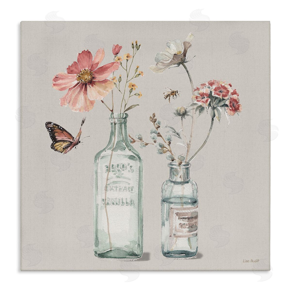 Flower Jar Butterfly Painting Canvas Wall Art, Home Decor by Lisa Audit