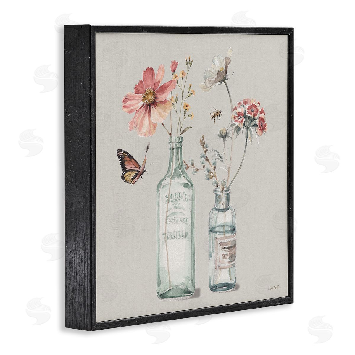 Flower Jar Butterfly Painting Black Frame Print Wall Art, Home Decor by Lisa Audit
