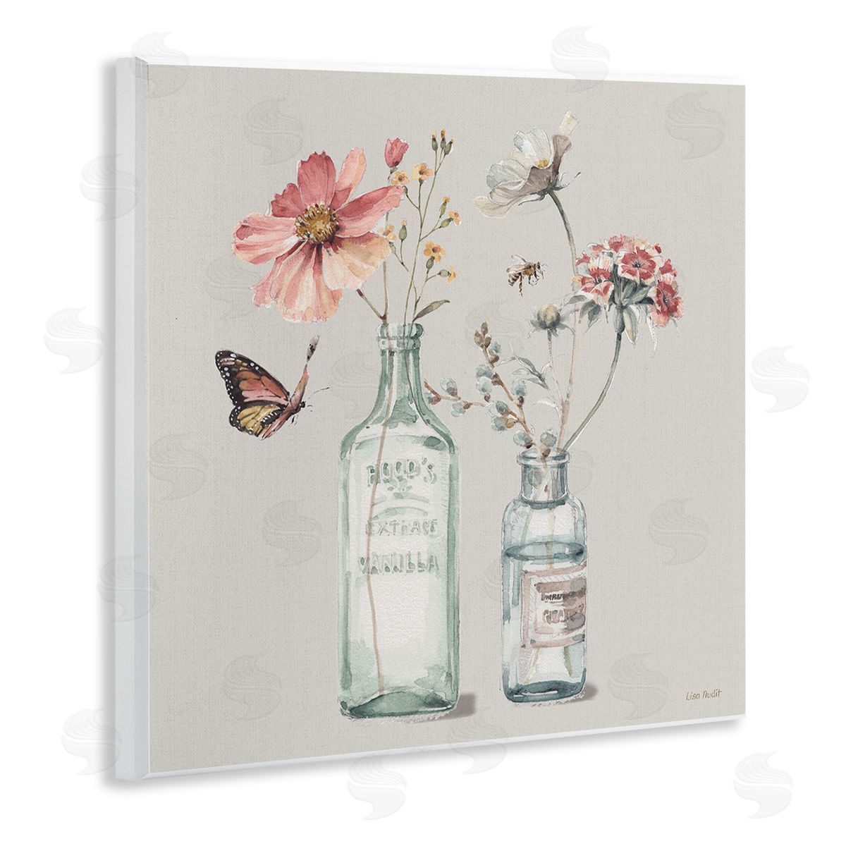 Flower Jar Butterfly Painting Wood Plaque Wall Art, Home Decor by Lisa Audit