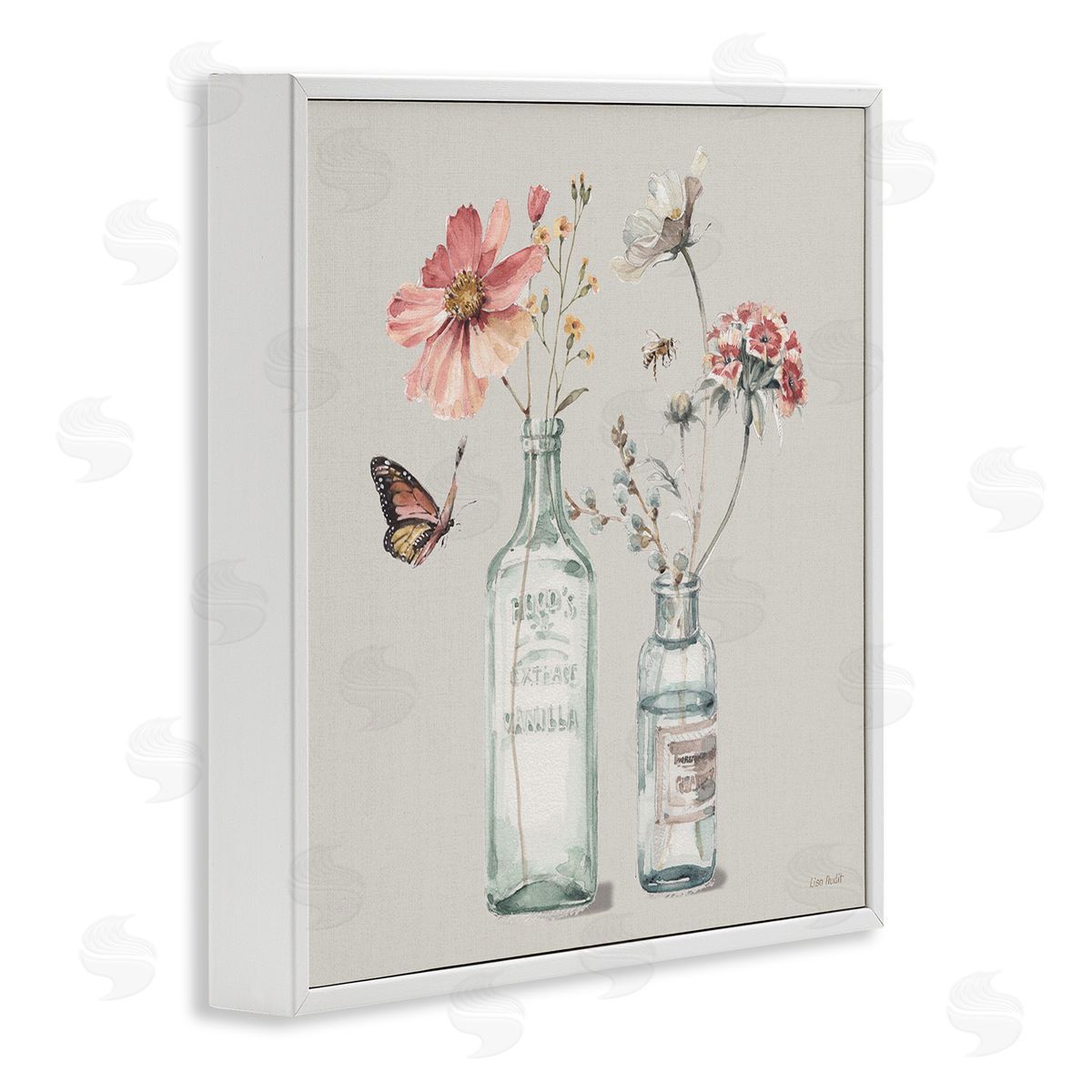 Flower Jar Butterfly Painting White Frame Print Wall Art, Home Decor by Lisa Audit