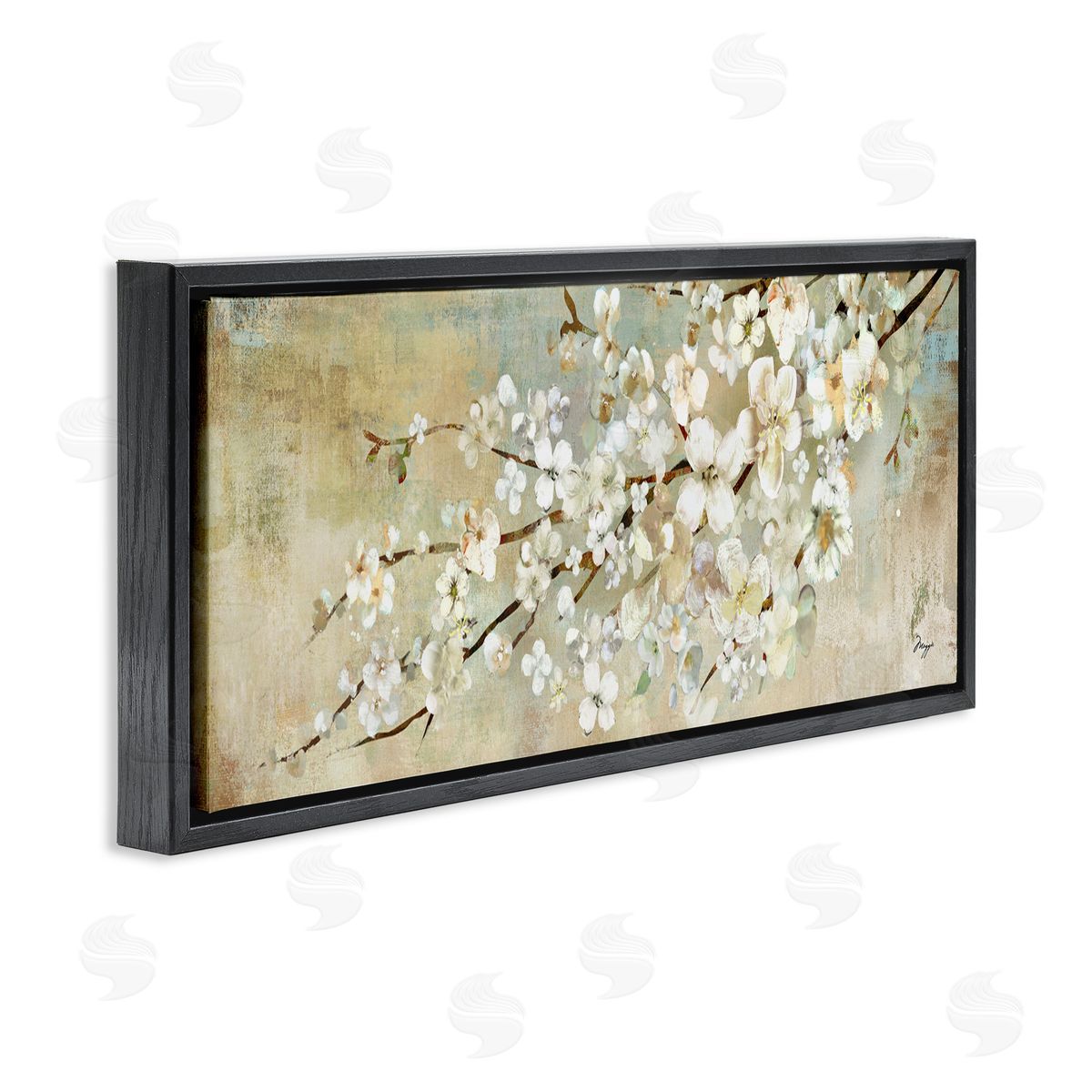 Blooming Flower Tree Branch Painting Black Floating Frame Canvas Wall Art, Home Decor by Main Line Studio